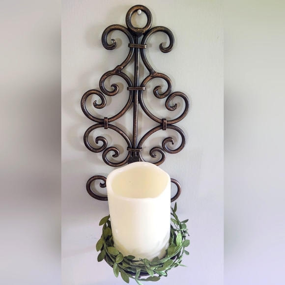 Vtg Set of 2 Metal Candle Wall Scones 13 inches long - Picture 5 of 6